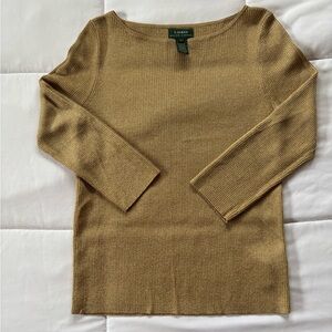 Ralph Lauren Metallic Gold Ribbed Knit Top